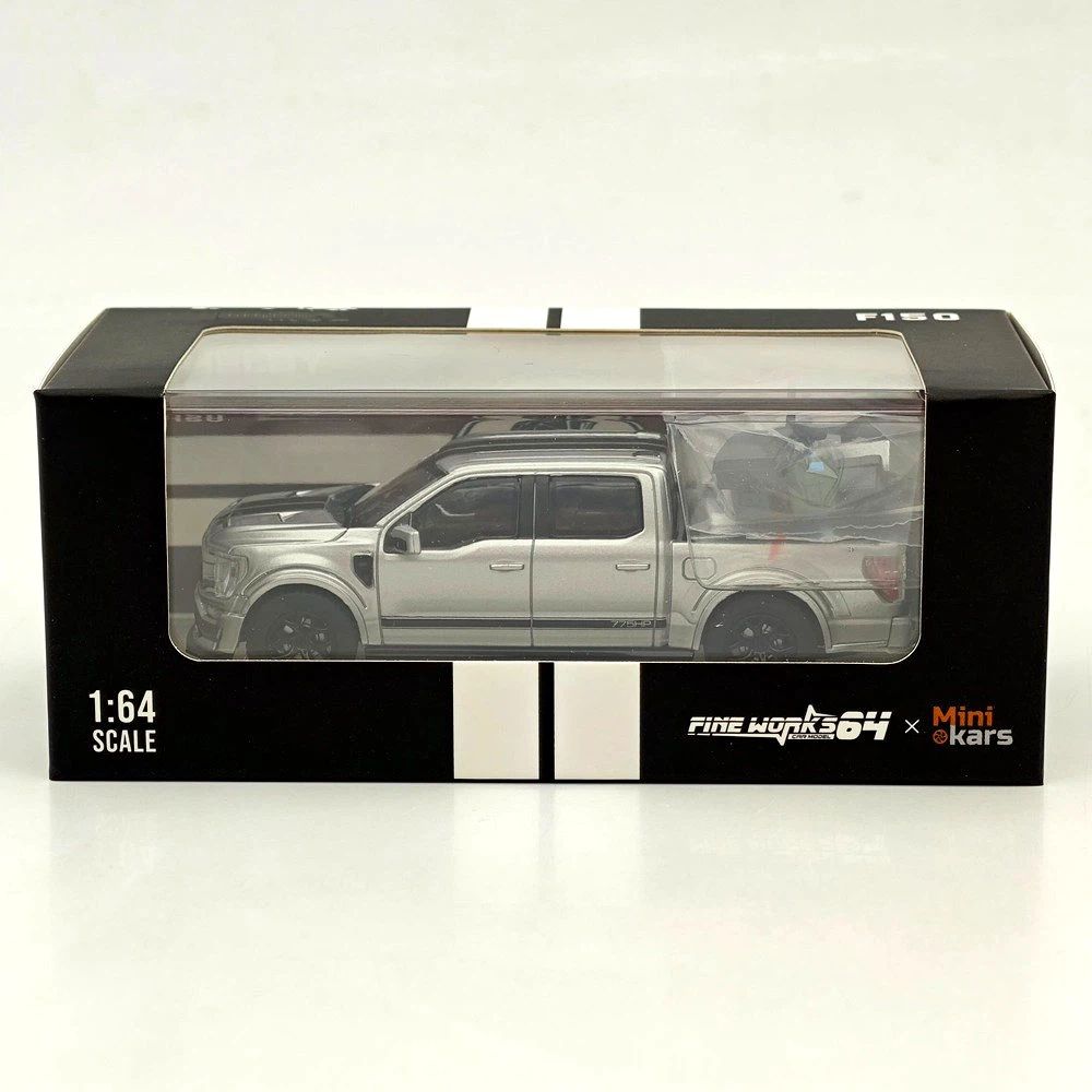 Fine Works64 x Mini Kars 1/64 F-150 Carroll Shelby Pickup Sport Truck Model Silver Gray Stripe Diecast Model Car Collection - with Accessories