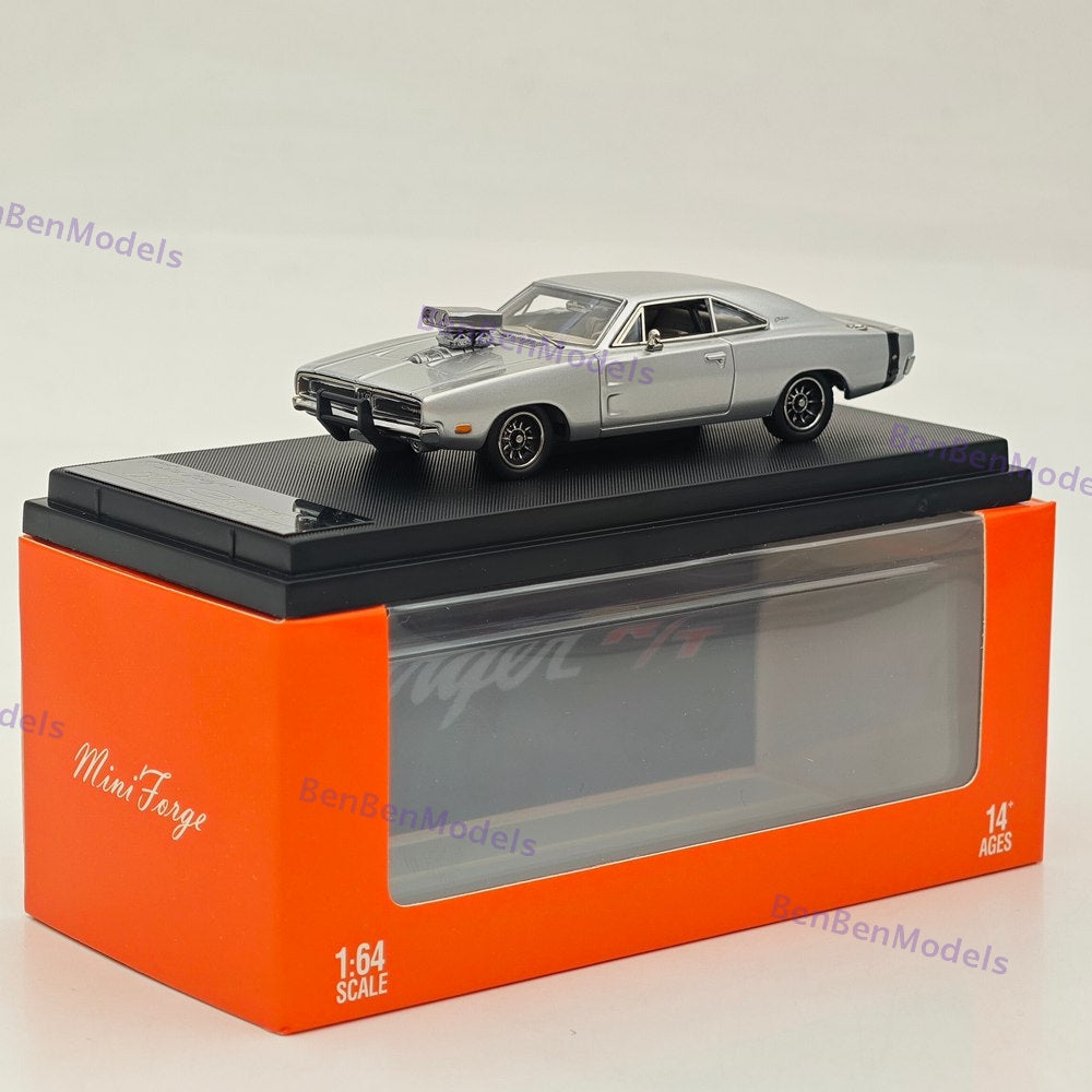 1:64 Mini Forge 1969 Charger R/T Silver Diecast Metal Car Limited Edition