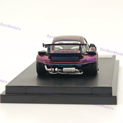 1:64 SW Porsche RWB 993 Racing Sports Classic Model Low Spoiler Purple Alloy Car