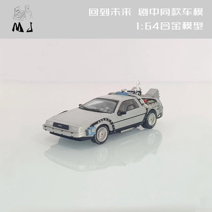 Nouveau MJ 1/64 Retour vers le futur Time Machine Miniature Diecast Toys Modèles de voitures Collection Cadeaux Édition limitée 