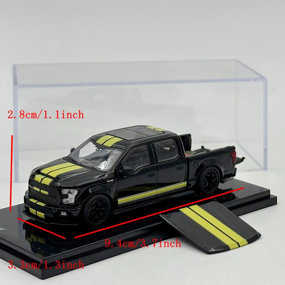 Funny Model 1/64 SHELBY F-150 Shelby Super Snake Pickup Black Yellow Stripes Diecast Model Car Collection