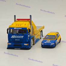 1:64 SH KamaZ Spoon Sports Flatbed Tow Truck with Civic EG6 Spoon #95 Model Car