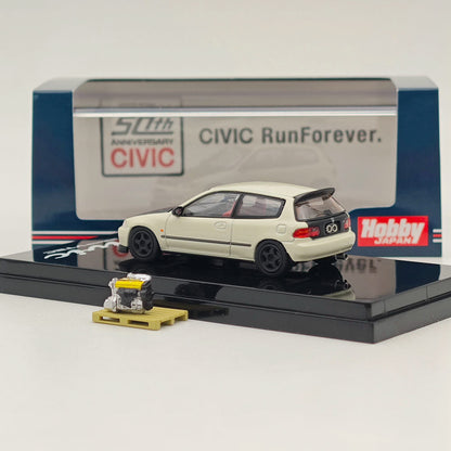 Hobby Japan 1/64 Honda CIVIC (EG6) JDM Style Customized Version With Engine Display Model White HJ642017AW Diecast Models Car Collection(Ships from the United States)