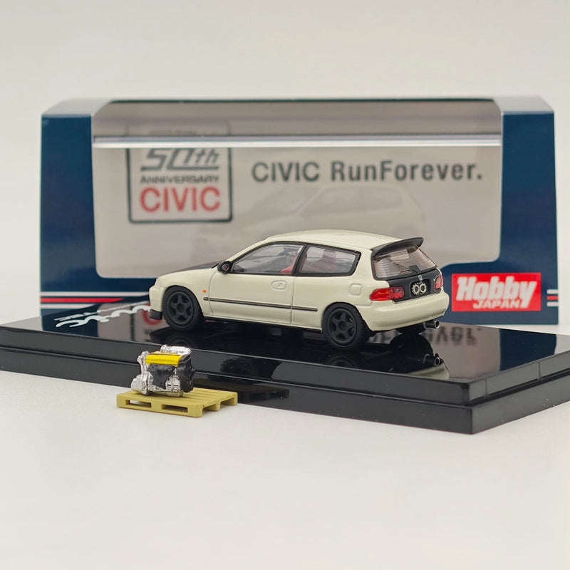Hobby Japan 1/64 Honda CIVIC (EG6) JDM Style Customized Version With Engine Display Model White HJ642017AW Diecast Models Car Collection