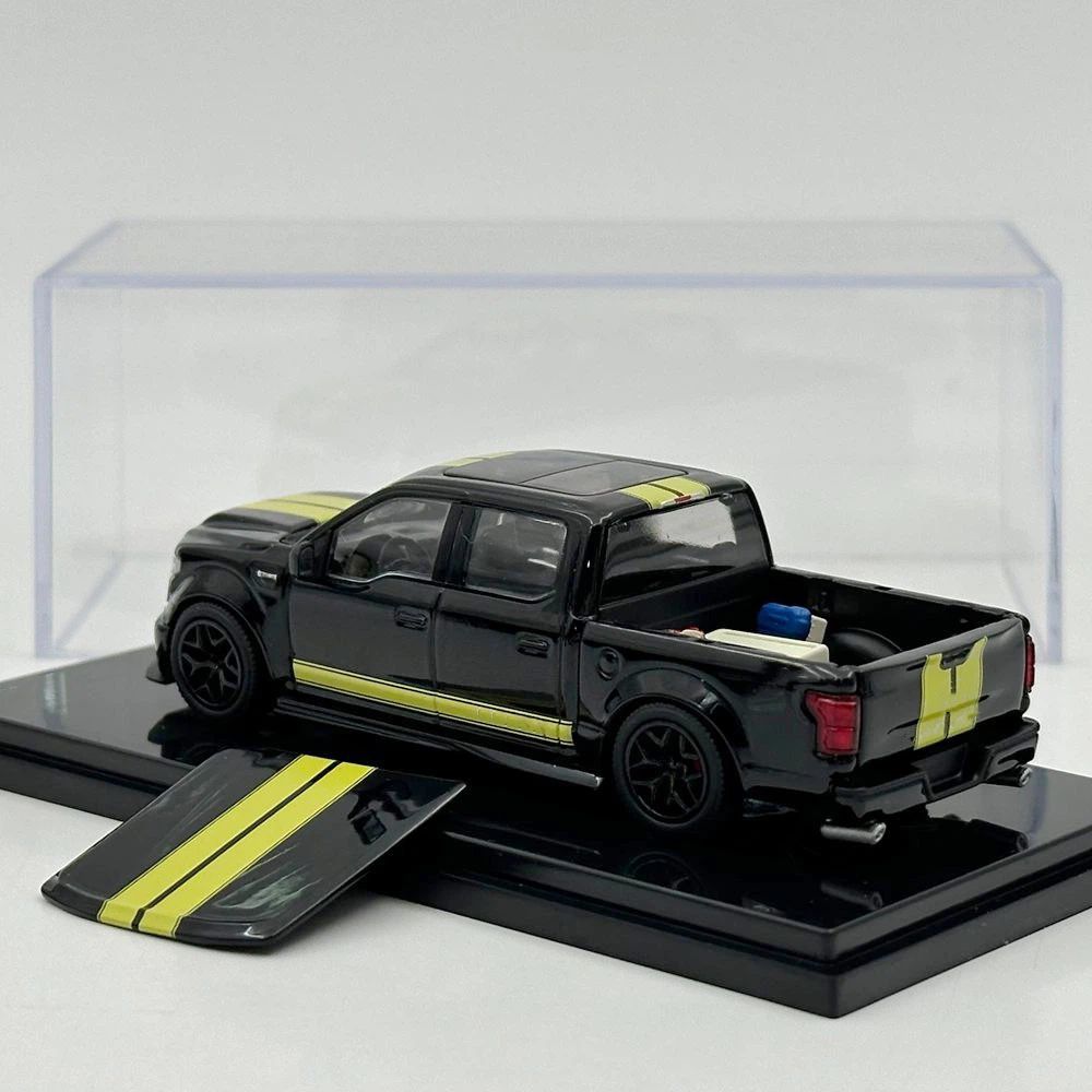 Funny Model 1/64 SHELBY F-150 Shelby Super Snake Pickup Black Yellow Stripes Diecast Model Car Collection