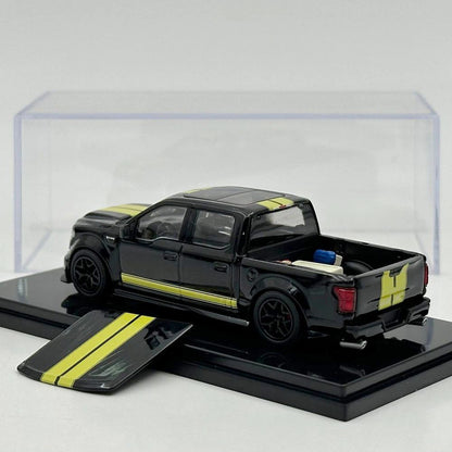 Funny Model 1/64 SHELBY F-150 Shelby Super Snake Pickup Black Yellow Stripes Diecast Model Car Collection