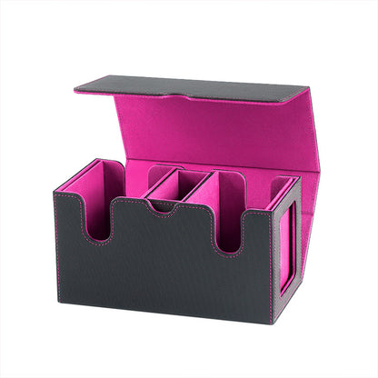 Dual Grid Magnetic Flip Card Box Grid Texture PU Card Holder Portable Trading Card Organizer Storage Box