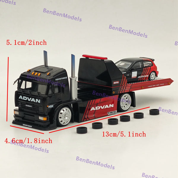 1:64 SH KAMA3 Tow Truck Advan Version with Civic EK9 Diecast Model Car