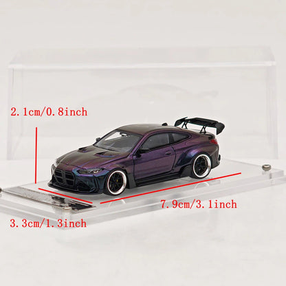 STREET WARRIOR SW 1:64 M4 Chameleon Magic Green Widebody Sports Model Diecast Metal Car Limited Collection