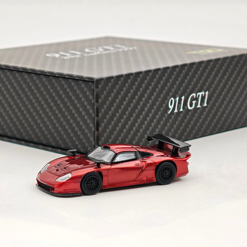 Transcend model TSD 1:64 911 GT1 24h LeMans 1997 Carbon Fiber Opening Hood Diecast Model Car Limited Collection