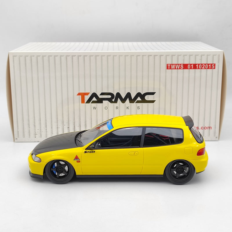 Tarmac Works 1/18 Honda Civic EG6 Spoon Yellow Resin Model Car Collection Gifts