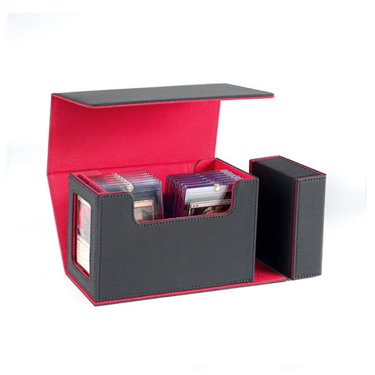 Multi Functional PU Card Storage Box Magnetic Closure with Display Window & Removable Dice Compartment for Hard Card Slabs