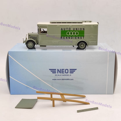 1:43 NEO BUSSING NAG TRUCK AUTO UNION RENNDIENST CAR TRANSPORTER 1934 NEO46445