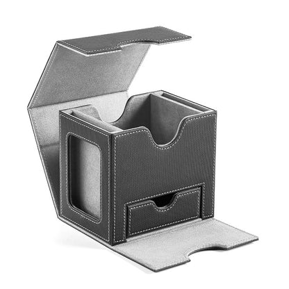 Magnetic PU Vertical Double Deck Box with View Window & Detachable Dice Drawer for PTCG CCG OCG TCG 35PT Slabs