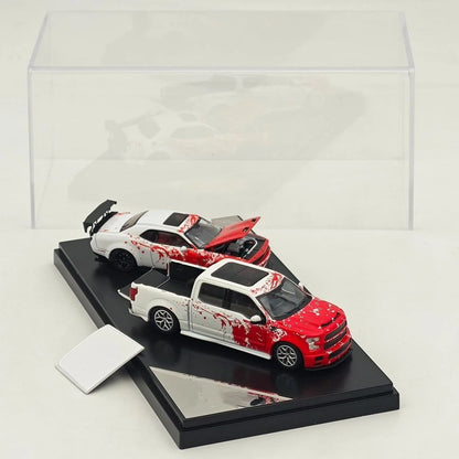 SH x ICHEMO 1:64 Shelby F150 & SRT Hellcat Red White Splash Double Set Diecast Model Car
