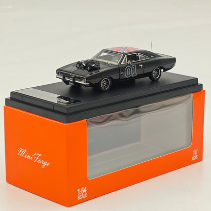 Mini Forge 1:64 1969 Charger General Lee Black with 1600 HP Twin-Turbo LS Diecast Motor