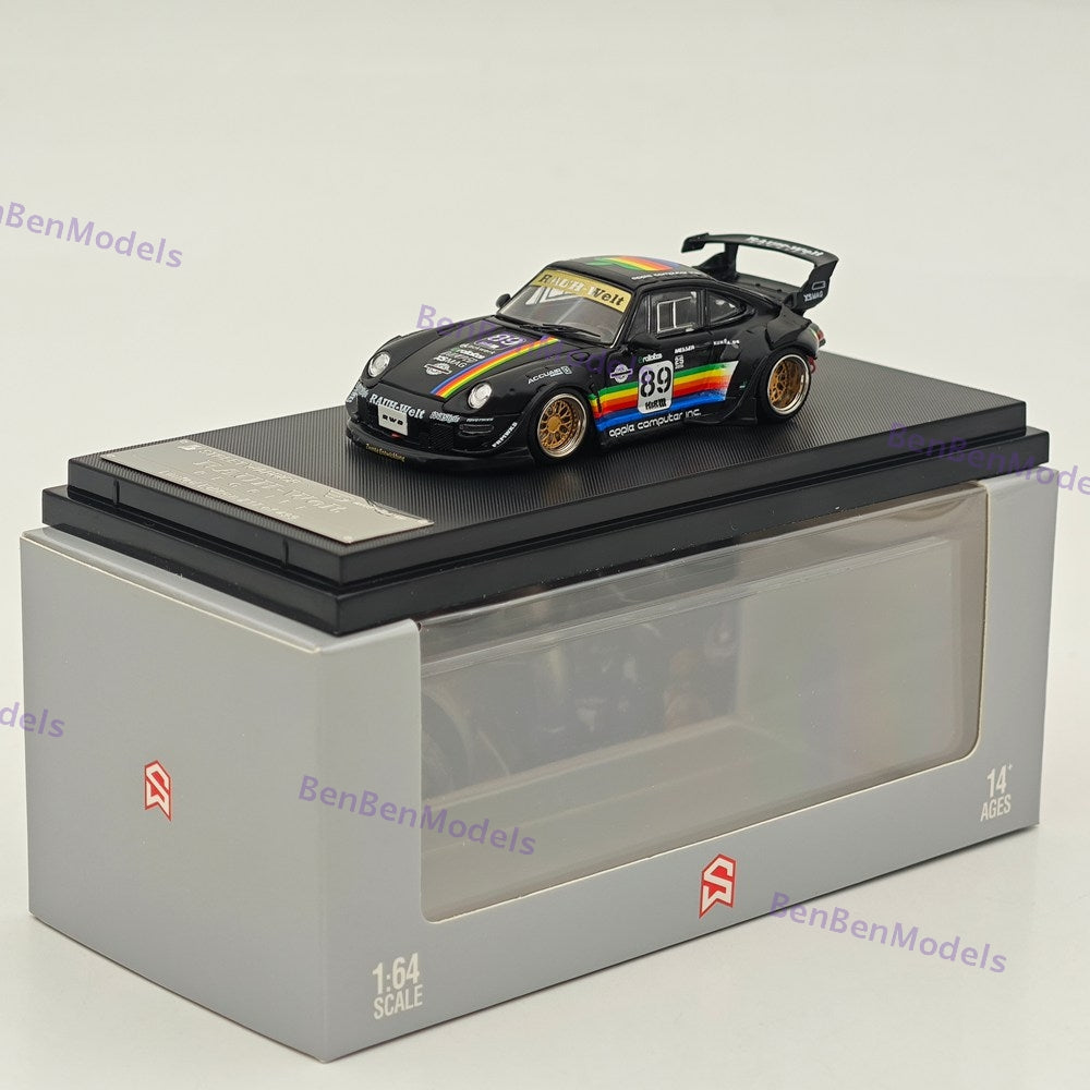 1:64 SW 911 RWB 993 Apple #89 Racing Sports Model Matt Black Diecast Model Car