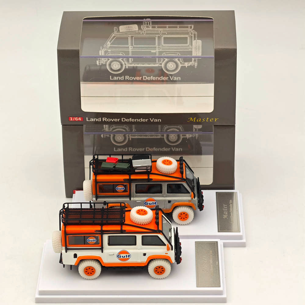 Master 1:64 pour Land Rover Defender Van Gulf Vernis Jouets moulés sous pression Modèles de voitures Miniature Hobby Cadeaux de collection 