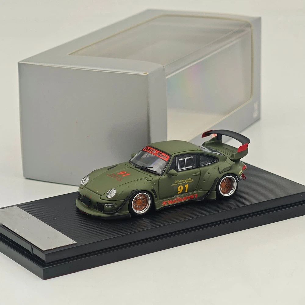1:64 SW 993 911 #91 Matte Green Low & High Wing Diecast Model Car Collection
