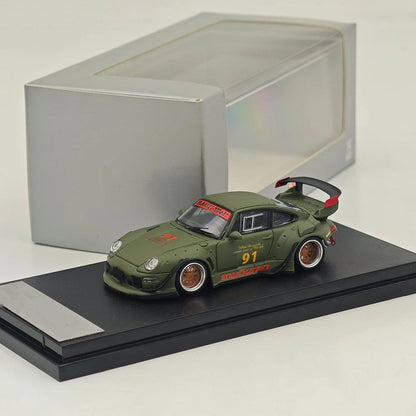 1:64 SW 993 911 #91 Matte Green Low & High Wing Diecast Model Car Collection