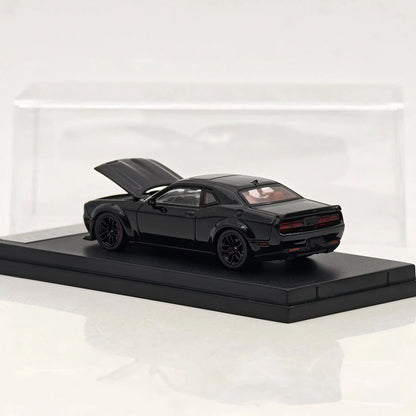 SH 1:64 Challengr SRT Hellcat Pitch Black Opening Hood Diecast Model Car Limited Collection
