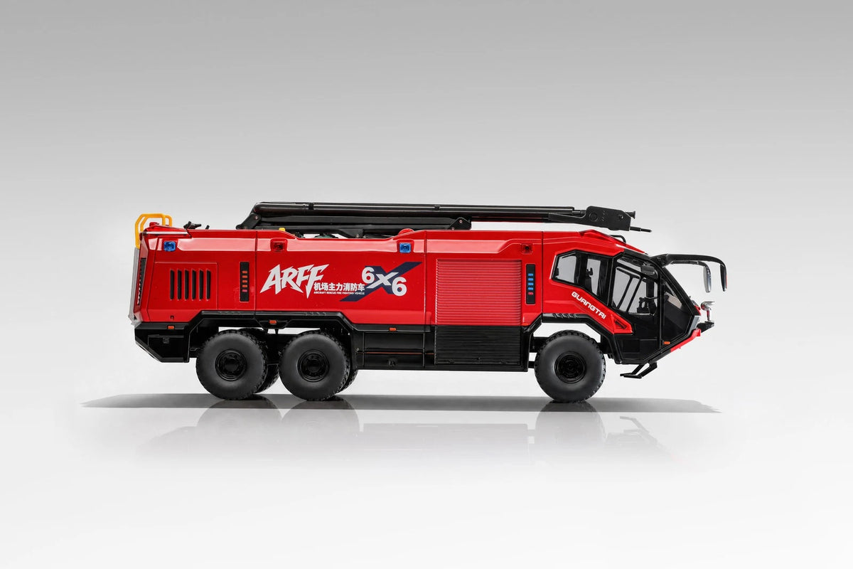 Guangtai 1/50 ARFF 6X6 Airport Main Fire Truck Red Black Alloy Model Gift Collection Moving Details
