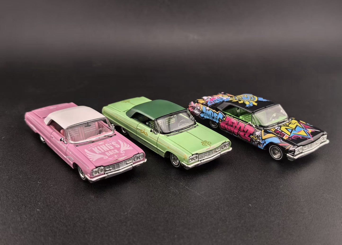Fine Works FW 1:64 Impala Lowrider Openable Convertible Adjustable Chassis Diecast Alloy Car Models Gifts