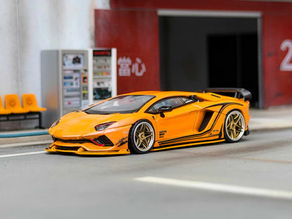 Rotating Wheel 1:64 Aventador S Rowen Supercar Yellow Diecast Alloy Collectible Model Car
