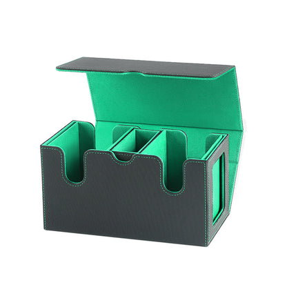 Dual Grid Magnetic Flip Card Box Grid Texture PU Card Holder Portable Trading Card Organizer Storage Box