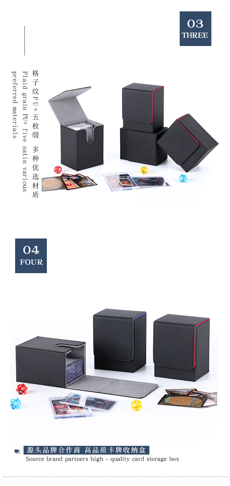 Portable Magnetic PU Deck Box Vertical Side Loading Storage Case for 35PT Card Slabs Toploaders PTCG CCG OCG TCG Trading Cards