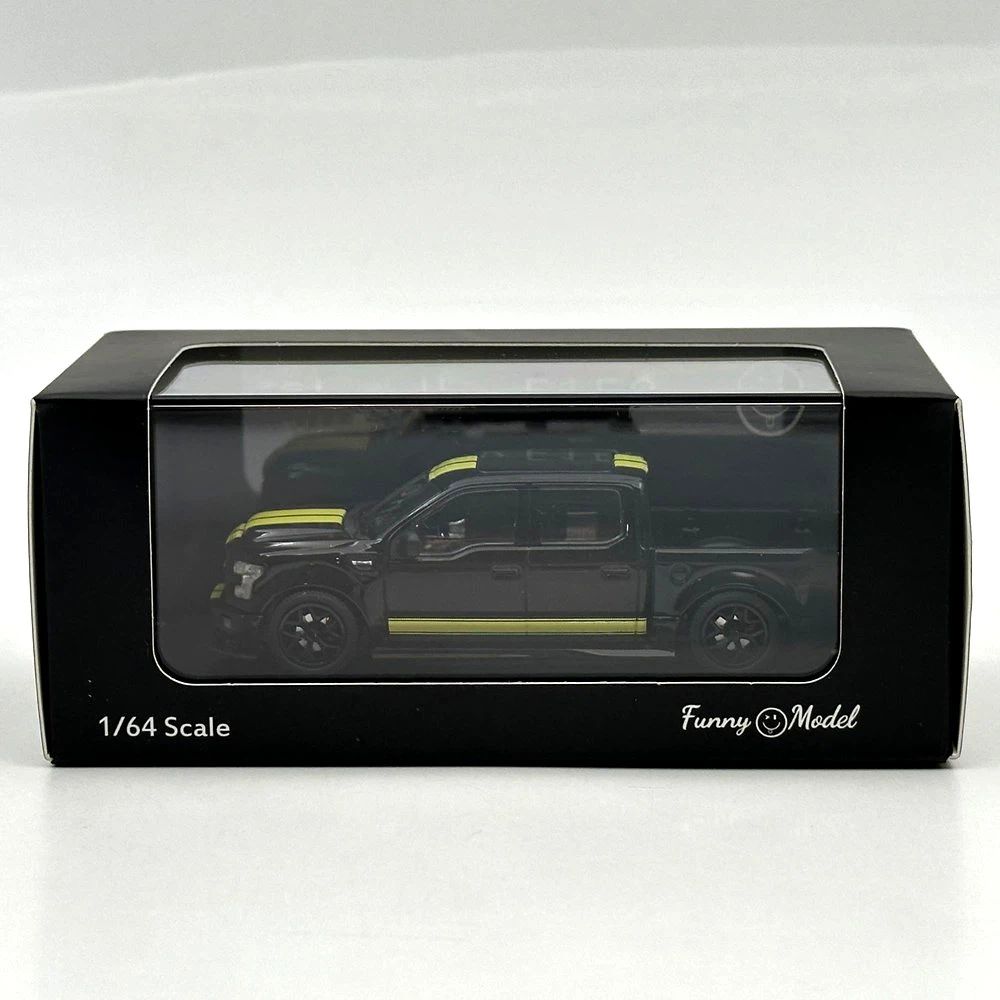 Funny Model 1/64 SHELBY F-150 Shelby Super Snake Pickup Black Yellow Stripes Diecast Model Car Collection