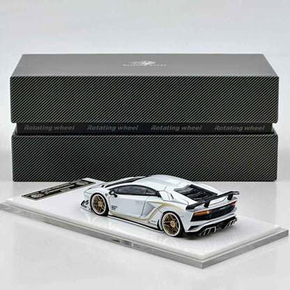 Rotating Wheel 1/64 Aventador S Rowen Supercar White Diecast Alloy Collectible Model Car