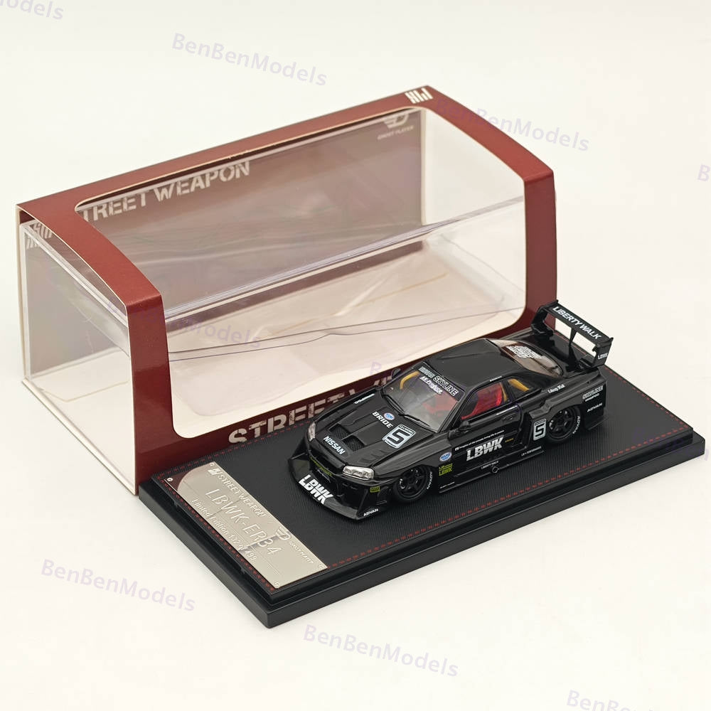 1/64 SW NISSAN GT-R LBWK ER34 #5 Black Diecast Model Car Miniature Collection