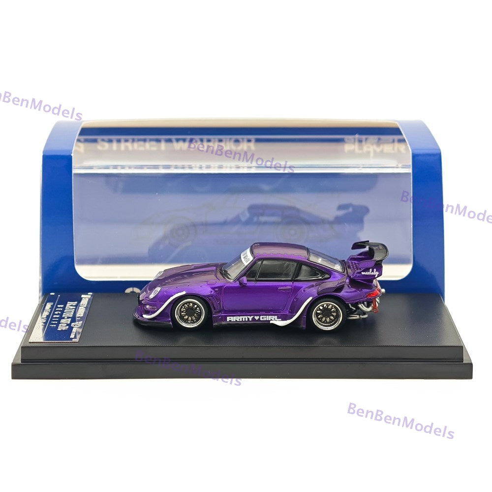 1:64 SW Porsche RWB 993 Purple Military Women's Low-Tail Glossy Diecast Model