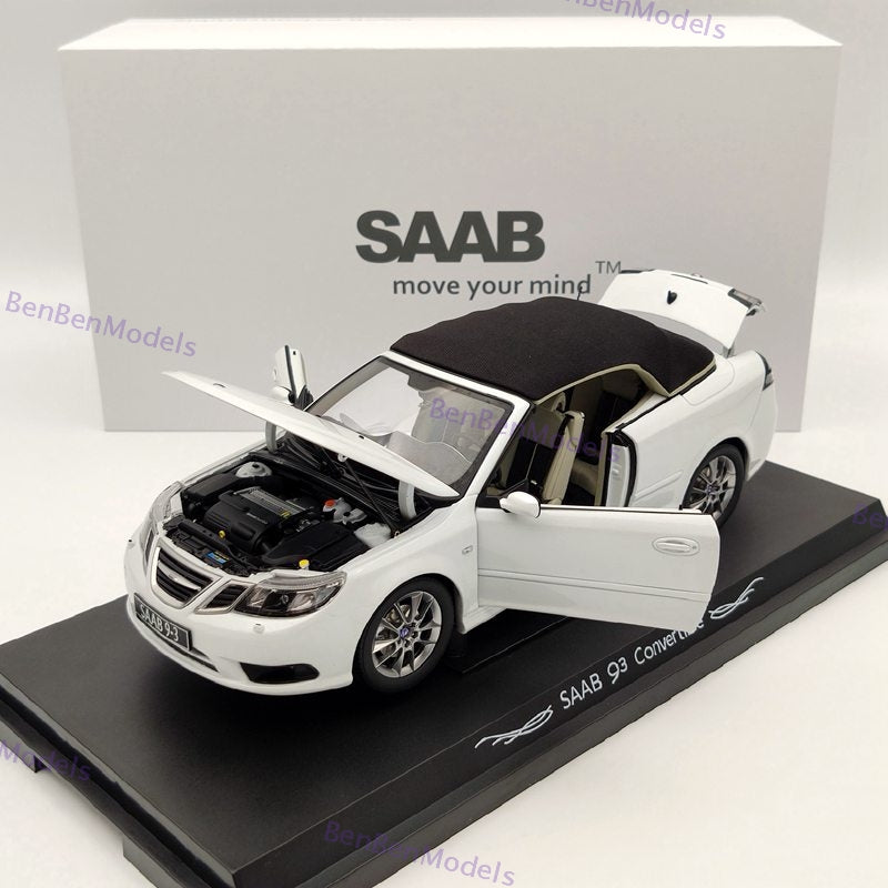 Original 1:18 93 9-3 Convertible Sport Car White Diecast Model Car Limited Edition