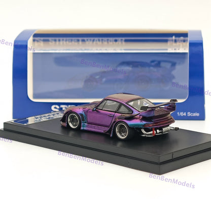1:64 SW Porsche RWB 993 Racing Sports Classic Model Low Spoiler Purple Alloy Car