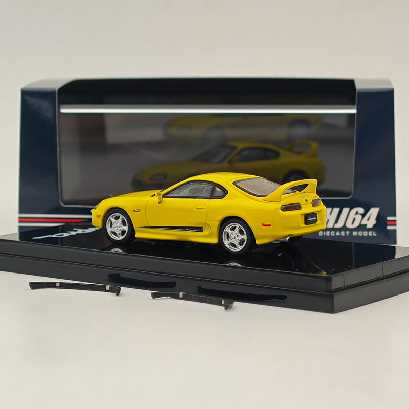 Hobby Japan 1/64 Toyota SUPRA RZ JZA80 GENUINE CUSTOMIZED VER with ActiveSpoiler Yellow HJ643042Y Diecast Models Car Collection