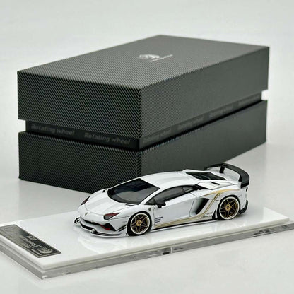 Rotating Wheel 1/64 Aventador S Rowen Supercar White Diecast Alloy Collectible Model Car
