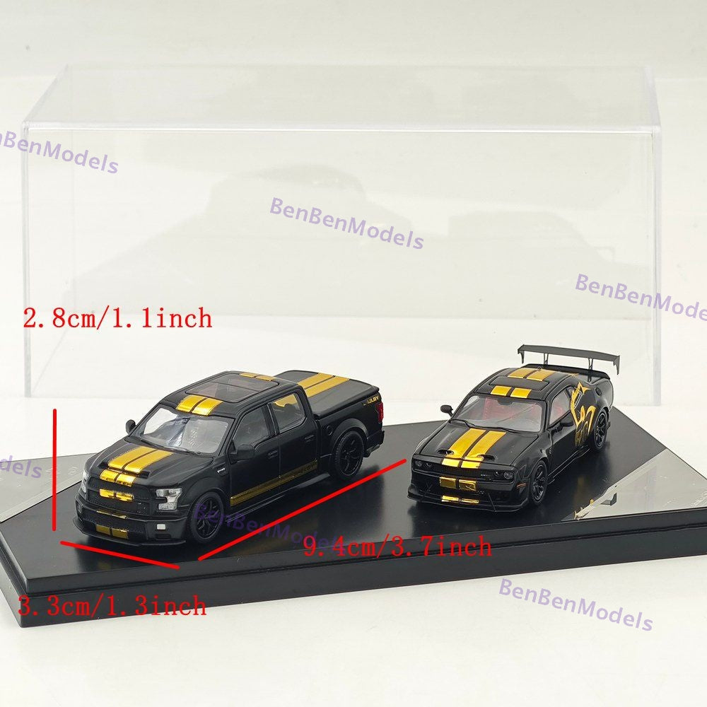 GT SHOW 1:64 Shelby F150 & Hellcat Black/Gold "American Power" livery Diecast Metal Limited Edition