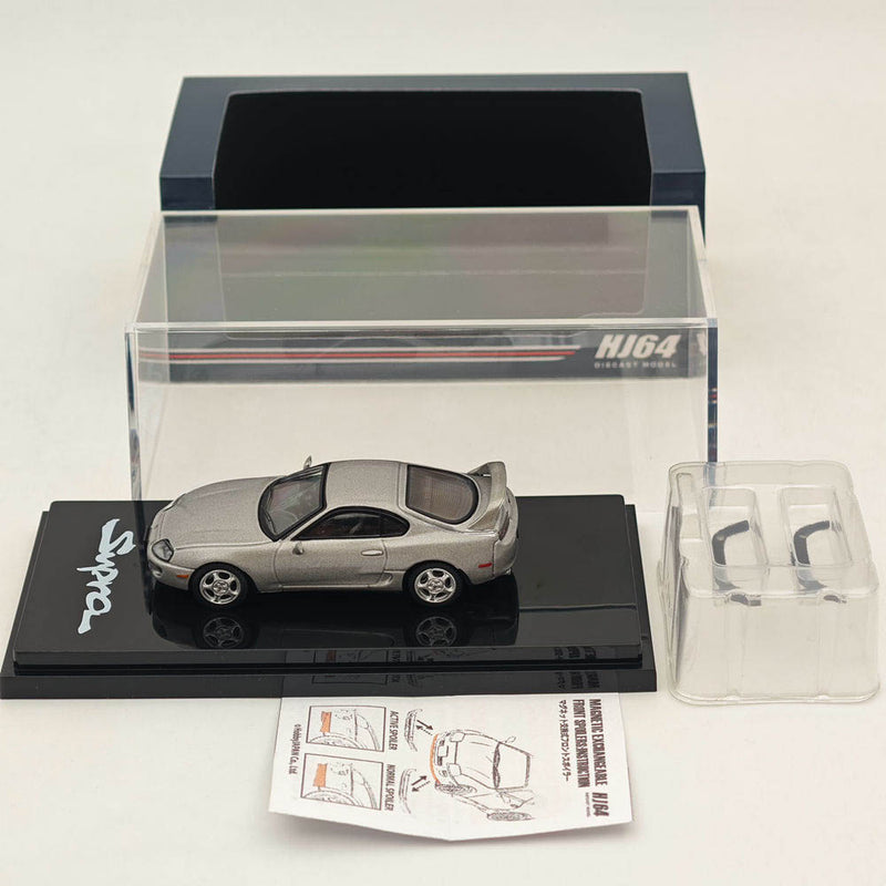 Hobby Japan 1/64 Toyota SUPRA RZ JZA80 with Active Spoiler Parts Silver HJ642042S Diecast Models Car Collection