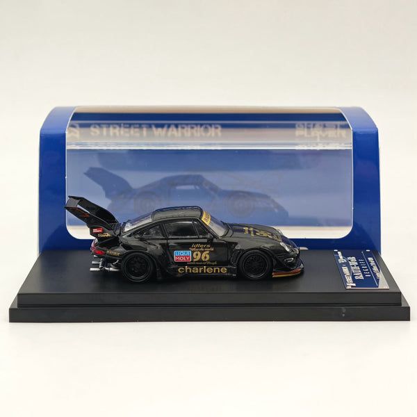 1:64 Street WARRIOR SW PORSCHE RWB 993 CHARLENE HIGH TAIL WING #96 Black Diecast