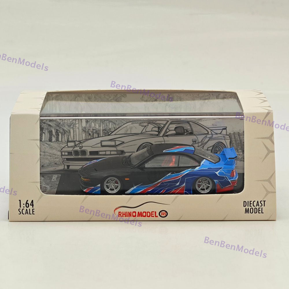 Rhino Model RM 1/64 850CSi E31 Black Blue Widebody Sports Model Diecast Model Car Limited Collection