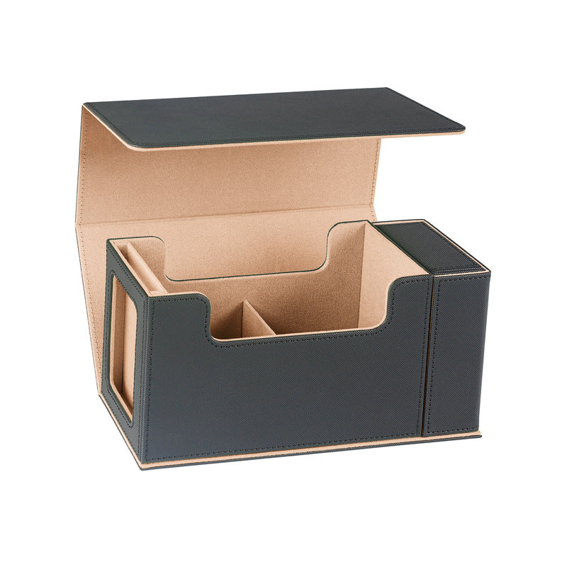 Multi Functional PU Card Storage Box Magnetic Closure with Display Window & Removable Dice Compartment for Hard Card Slabs
