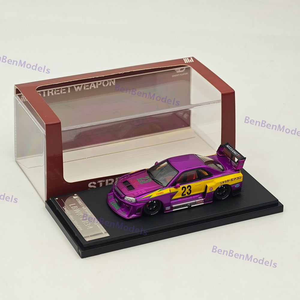 1:64 SW Skyline GTR LBWK ER34 #23 Electroplated Purple Sports Model Diecast