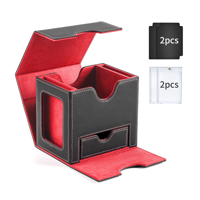 Side-Loading Window Card Deck Box 100+ PU Leather Magnetic TCG Card Storage