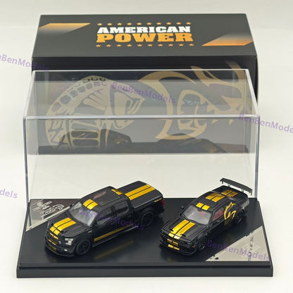 GT SHOW 1:64 Shelby F150 & Hellcat Black/Gold "American Power" livery Diecast Metal Limited Edition