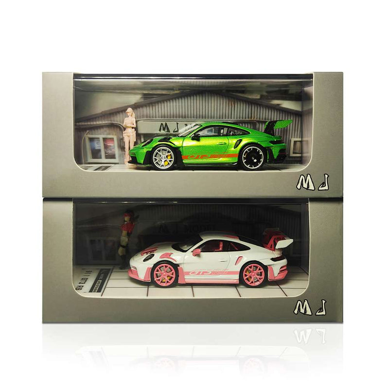 MJ 1:64 Porsche 911 992 GT3 RS Christmas Scene Diecast Toys Car Models Miniature Hobby Collection Gifts