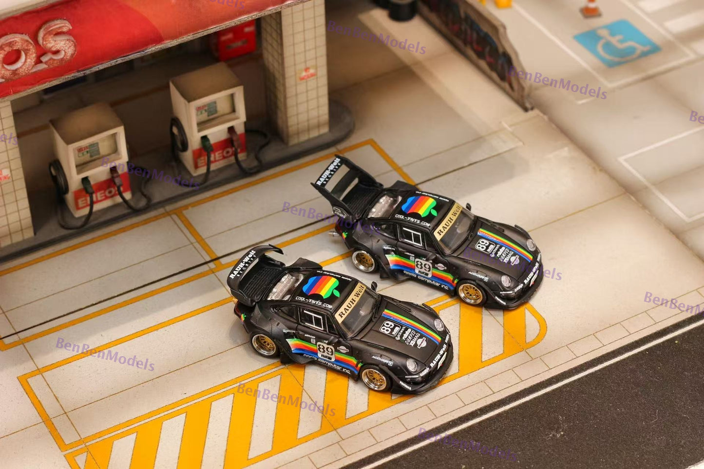 Pre-sale 1:64 SW Matt Black 911 RWB 993 Apple #89 Racing Sports Model Diecast