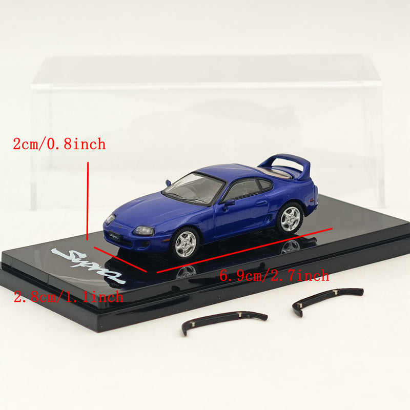 Hobby Japan 1/64 Toyota SUPRA RZ JZA80 with Active Spoiler Parts Blue HJ642042BL Diecast Models Car Collection