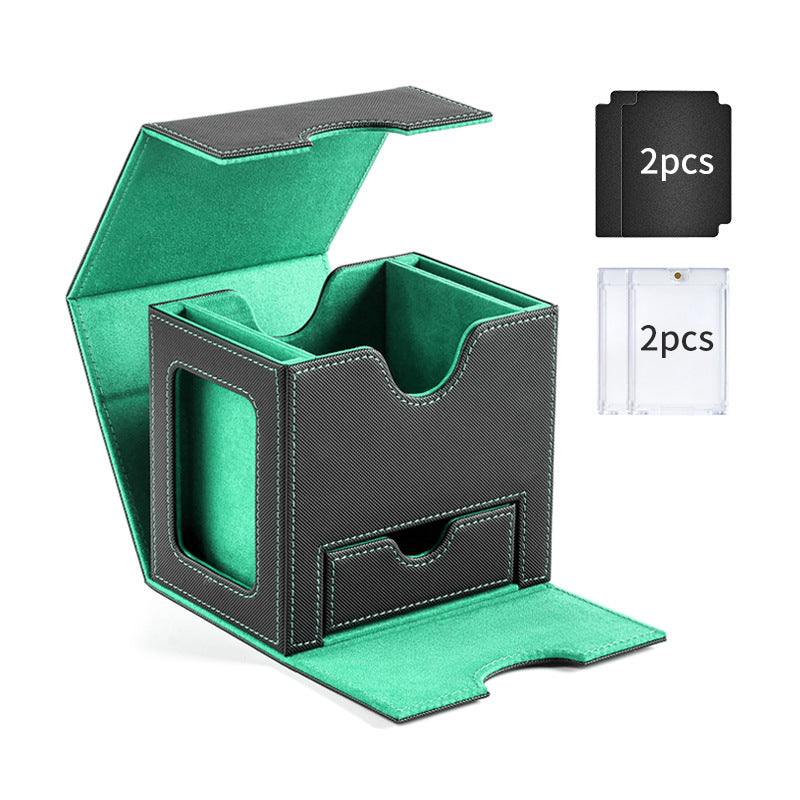 Side-Loading Window Card Deck Box 100+ PU Leather Magnetic TCG Card Storage
